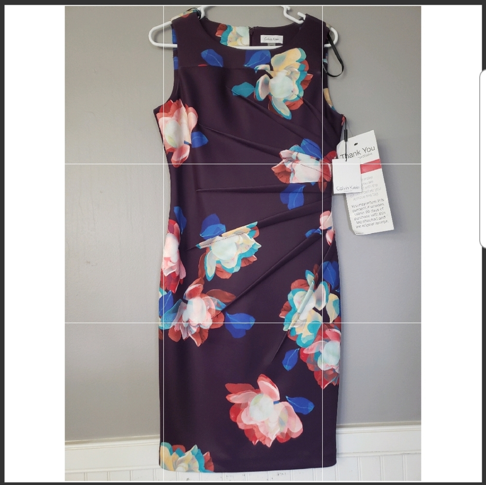 Calvin Klein Sleeveless Purple Floral Knit Dress